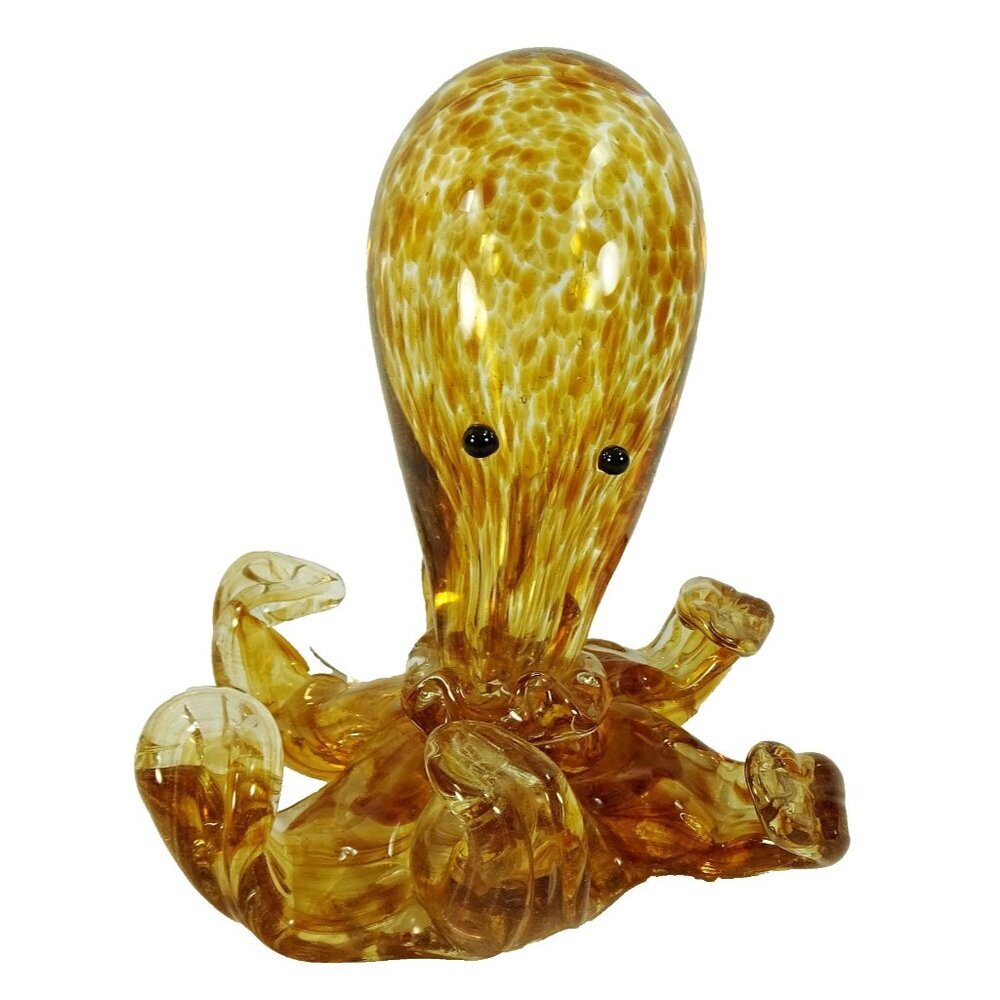 Octopus Paperweight Art Glass Brown Amber